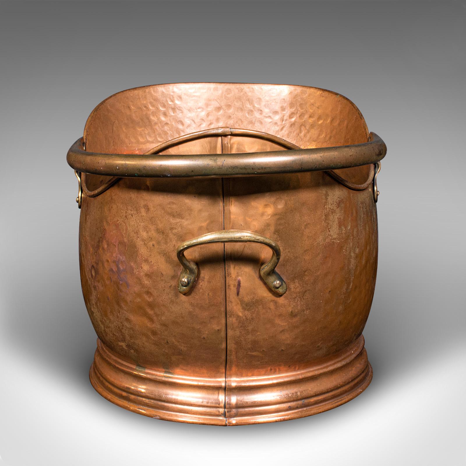 British Antique Helmet Coal Scuttle, English, Copper, Fireside, Fuel Keeper, Victorian For Sale