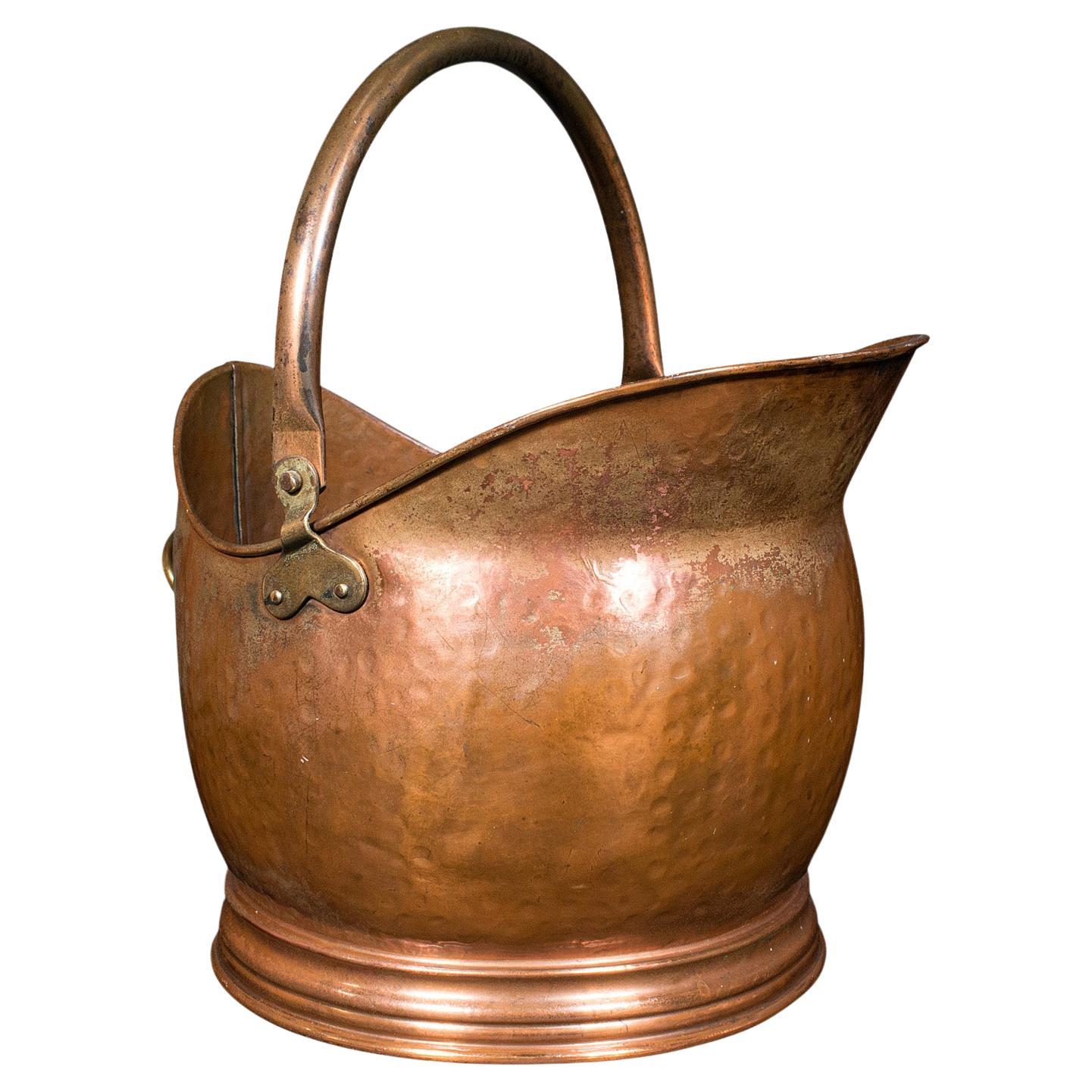 Antique Helmet Coal Scuttle, English, Copper, Fireside, Fuel Keeper, Victorian For Sale