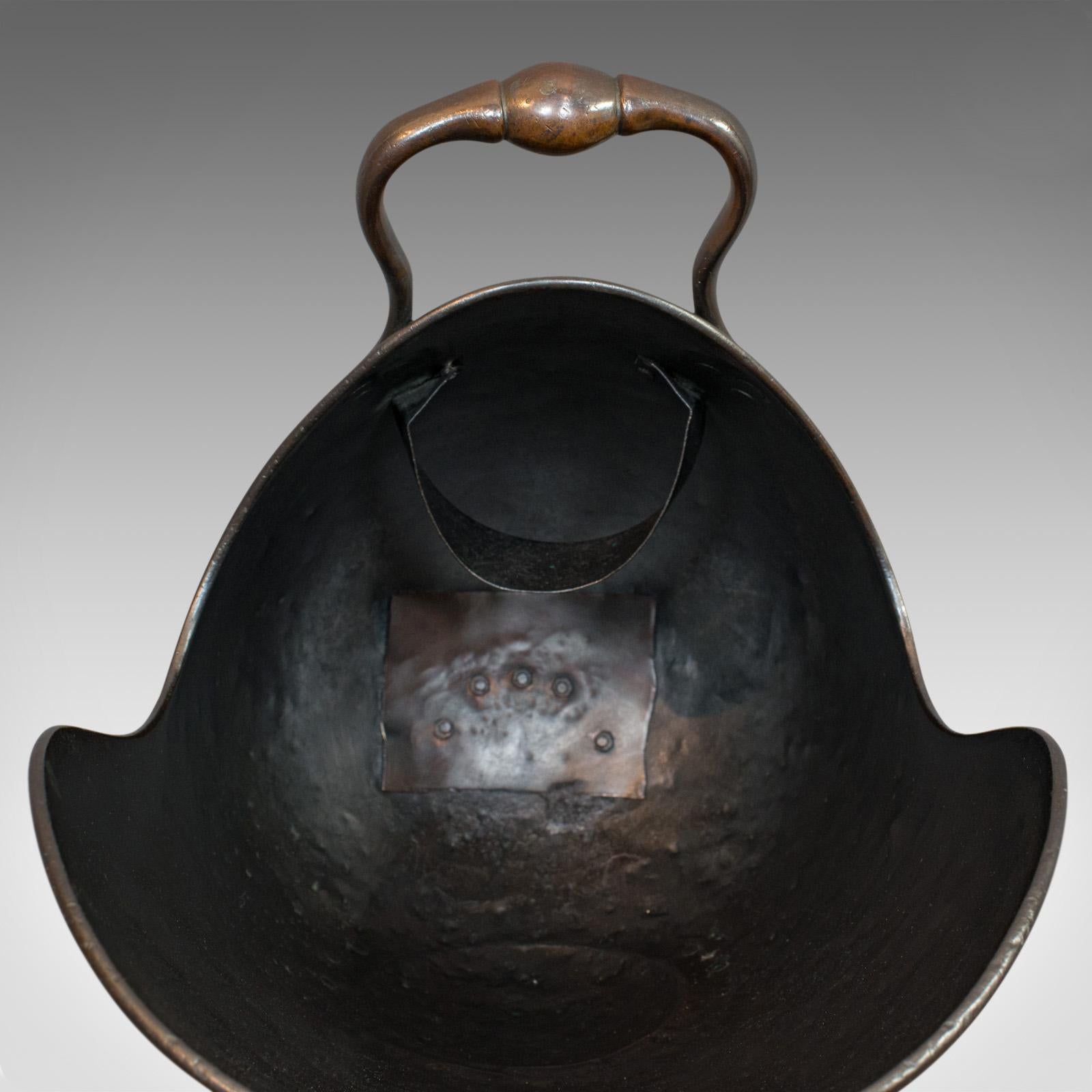 Antique Helmet Coal Scuttle, English, Copper, Fireside, Log Bucket, Victorian 1