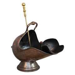Antique Helmet Coal Scuttle, English, Copper, Fireside, Log Bucket, Victorian