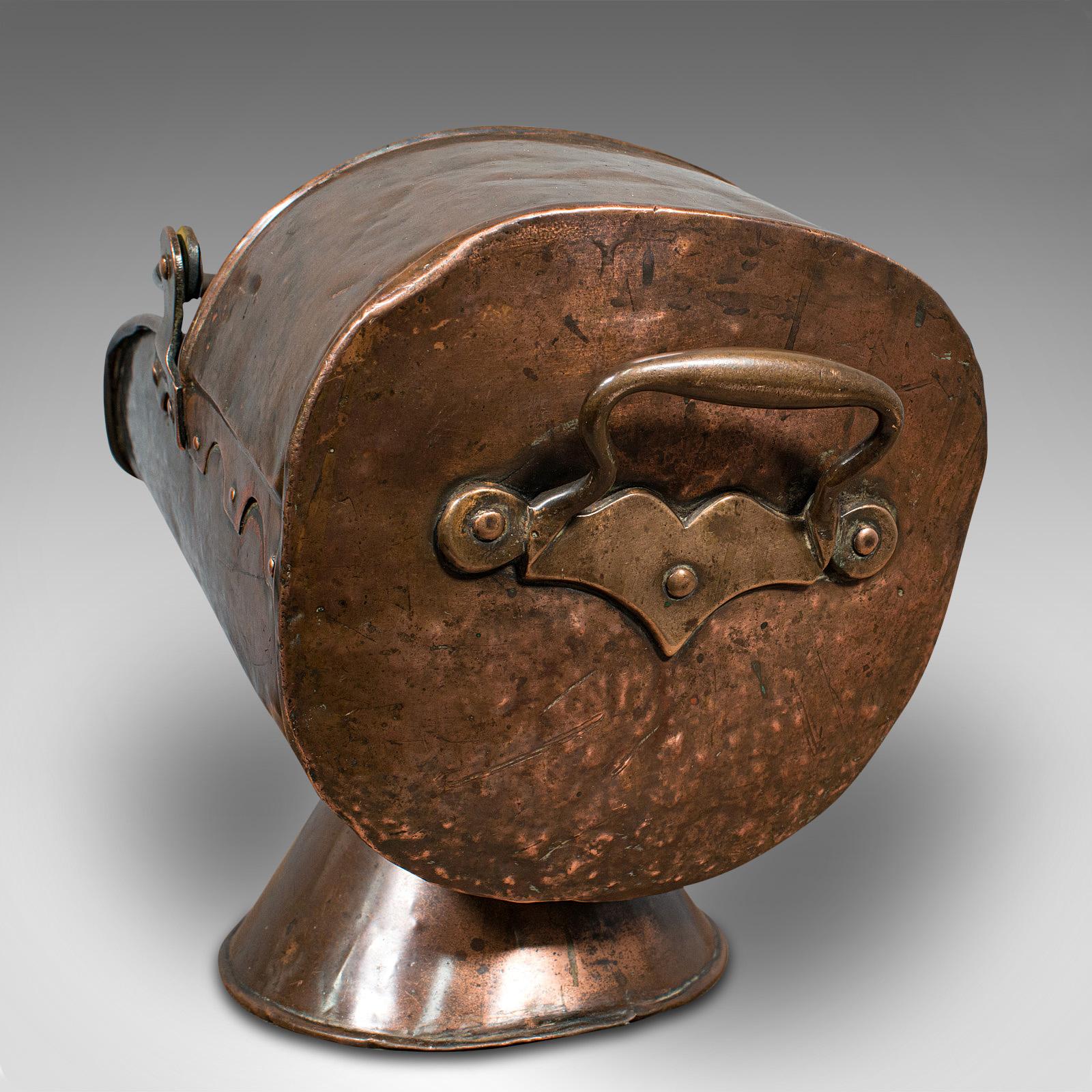 Antique Helmet Fire Basket, Copper, Coal Scuttle, Fireside, Bin, Victorian, 1880 5
