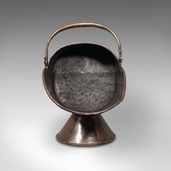 Antique Helmet Fire Basket, Copper, Coal Scuttle, Fireside, Bin, Victorian, 1880