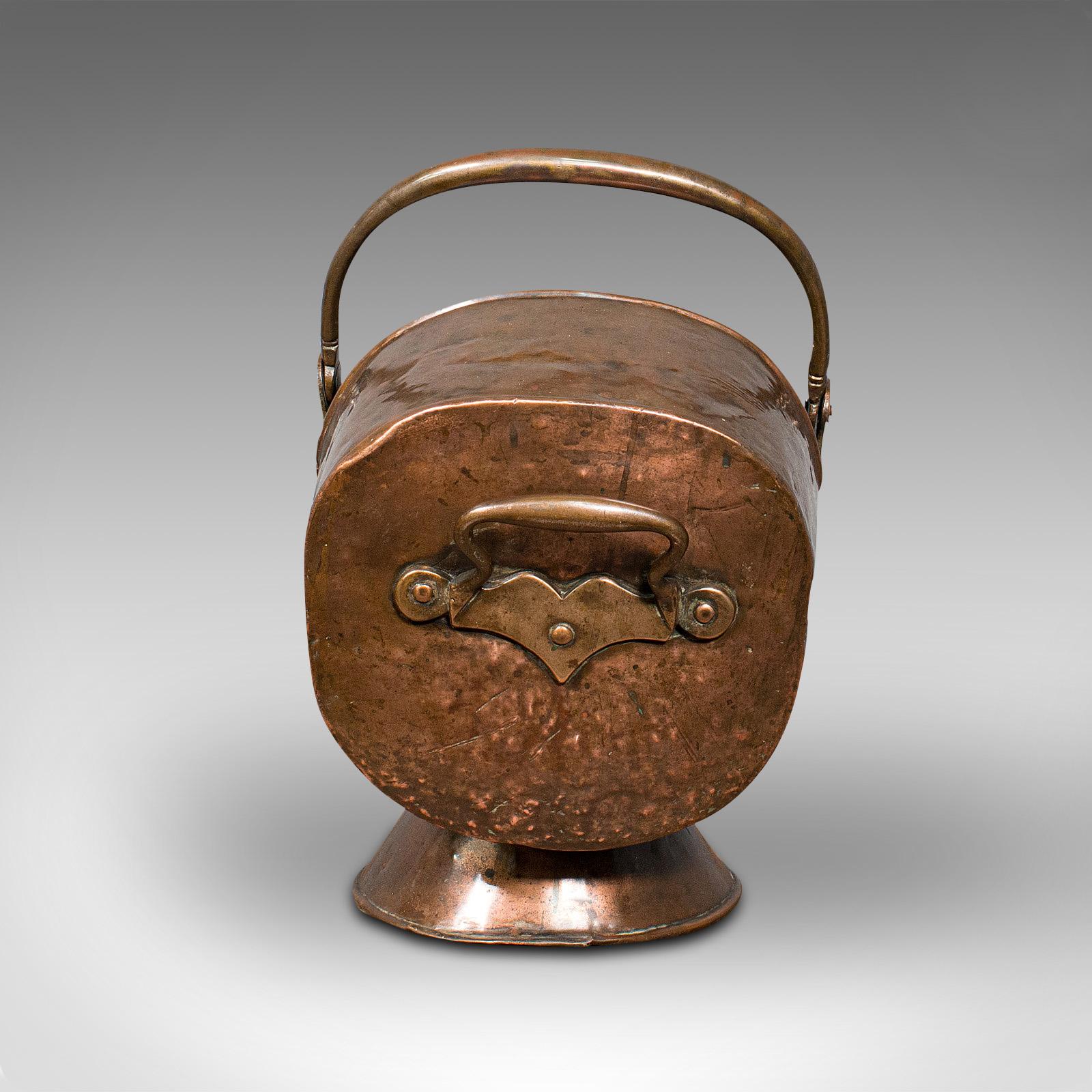 19th Century Antique Helmet Fire Basket, Copper, Coal Scuttle, Fireside, Bin, Victorian, 1880