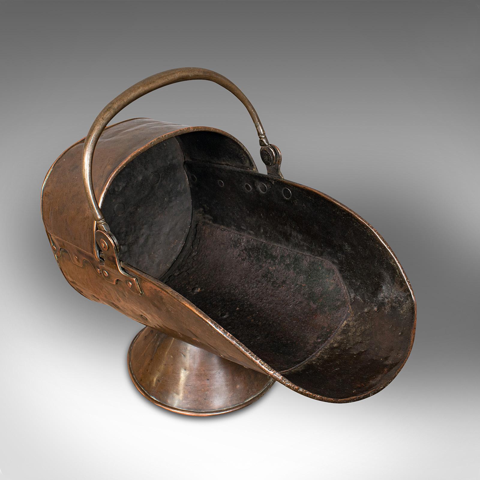Antique Helmet Fire Basket, Copper, Coal Scuttle, Fireside, Bin, Victorian, 1880 1