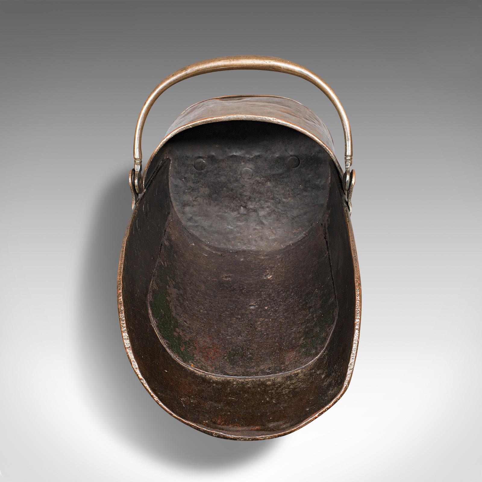 Antique Helmet Fire Basket, Copper, Coal Scuttle, Fireside, Bin, Victorian, 1880 2