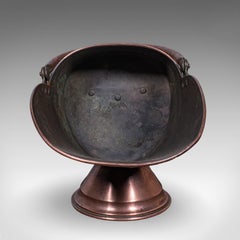Antique Helmet Fire Bucket, English, Copper Scuttle, Fireside Bin, Victorian