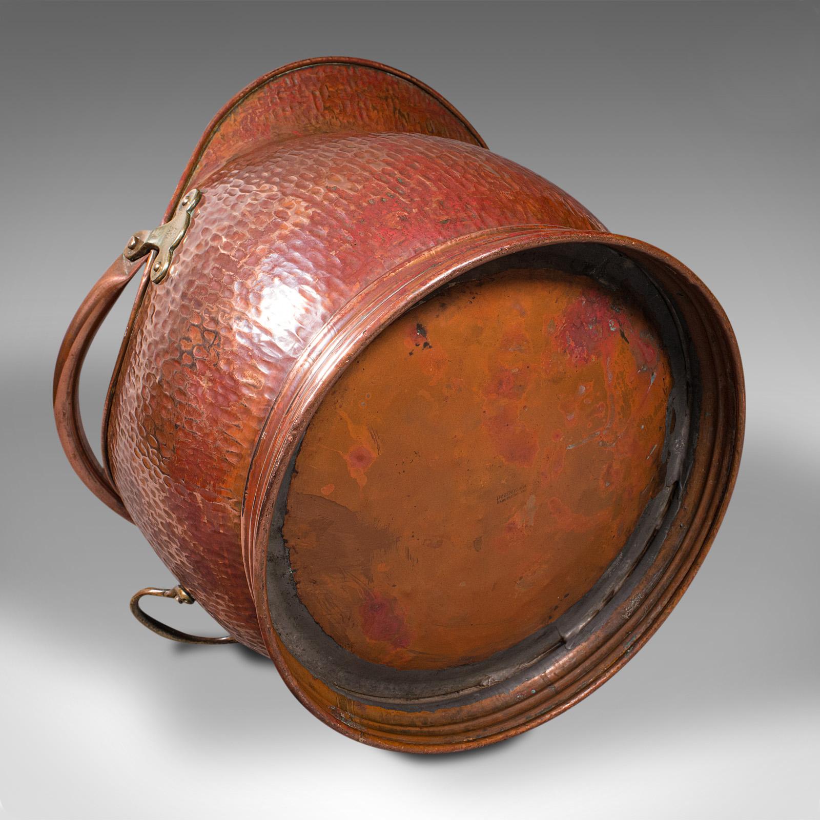 Antique Helmet Scuttle, Copper, Coal, Bucket, Fireside, Bin, Edwardian, C.1910 5