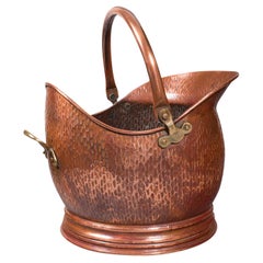 Antique Helmet Scuttle, Copper, Coal, Bucket, Fireside, Bin, Edwardian, C.1910