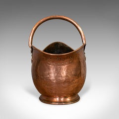 Antique Helmet Scuttle, Copper, Coal, Bucket Fireside Bin, Victorian, circa 1880