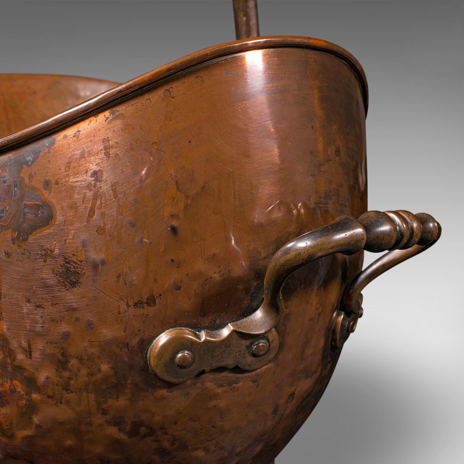 Antique Helmet Scuttle, English, Copper, Coal Bucket, Fireside Bin, Victorian For Sale 3