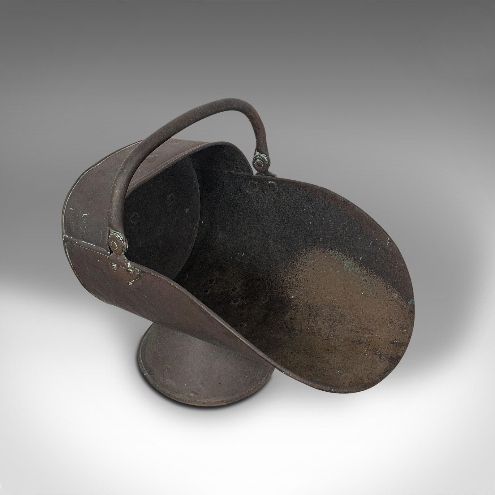 Antique Helmet Scuttle, English, Copper, Fireside, Coal, Bucket, Victorian, 1870 For Sale 2