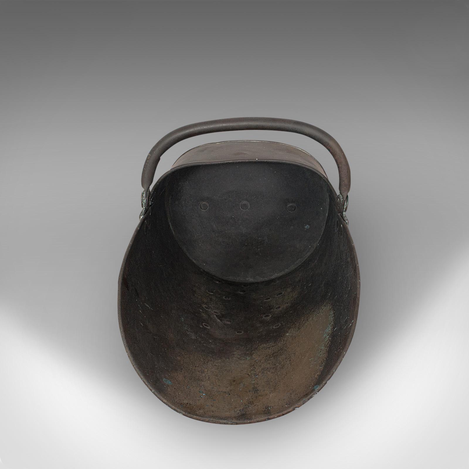 Antique Helmet Scuttle, English, Copper, Fireside, Coal, Bucket, Victorian, 1870 For Sale 3