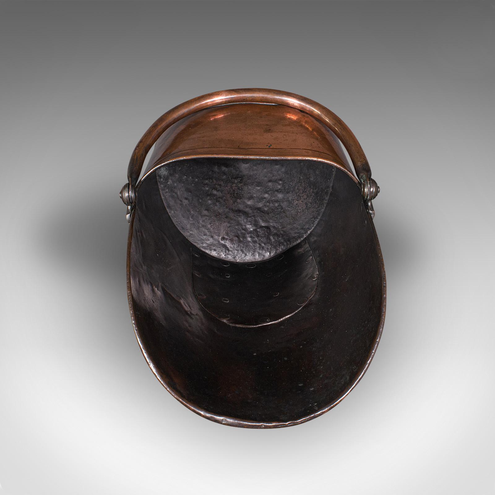 19th Century Antique Helmet Scuttle, English, Copper, Fireside Coal Bucket, Victorian, C.1850 For Sale