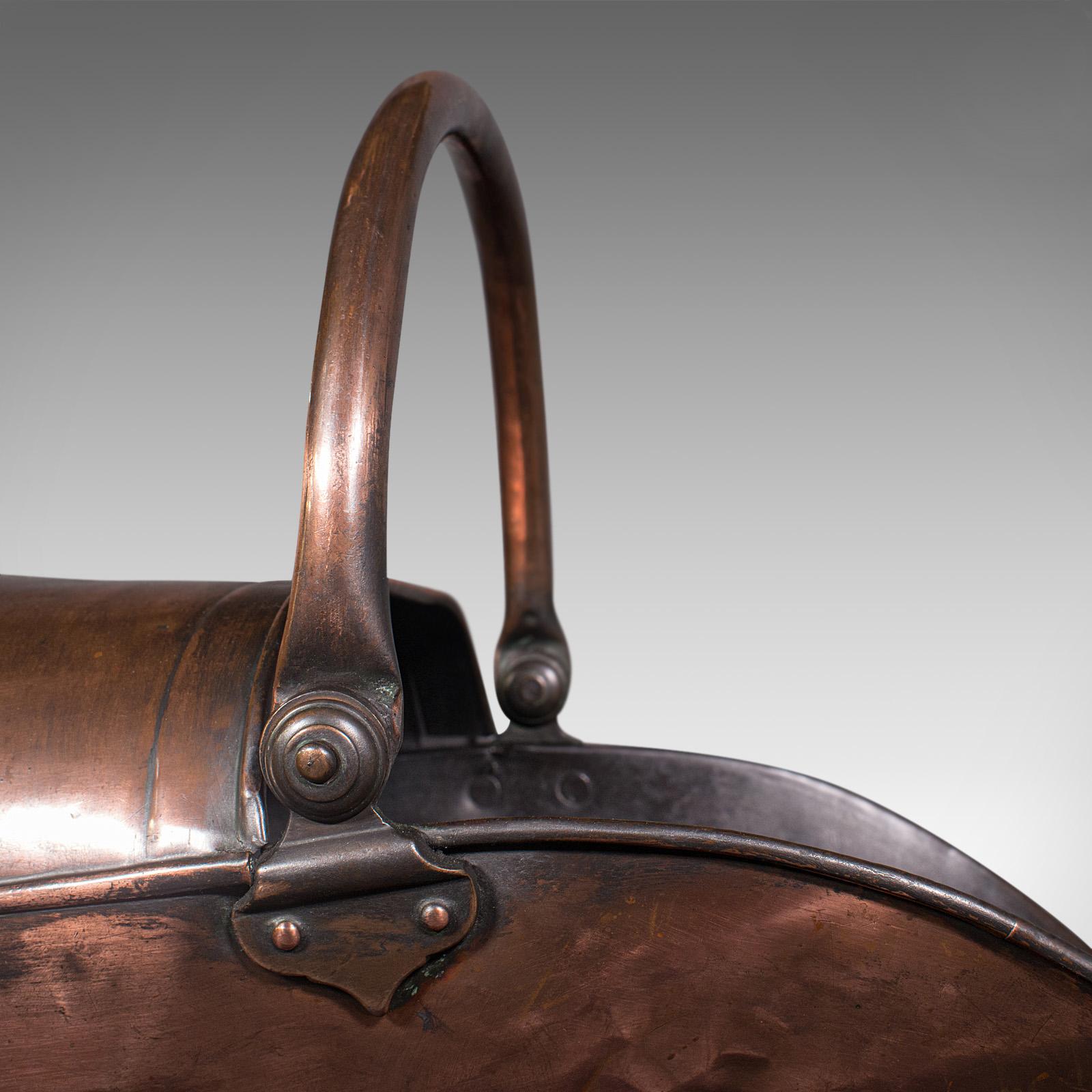 Antique Helmet Scuttle, English, Copper, Fireside Coal Bucket, Victorian, C.1850 For Sale 1