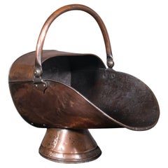 Antique Helmet Scuttle, English, Copper, Fireside Coal Bucket, Victorian, C.1850