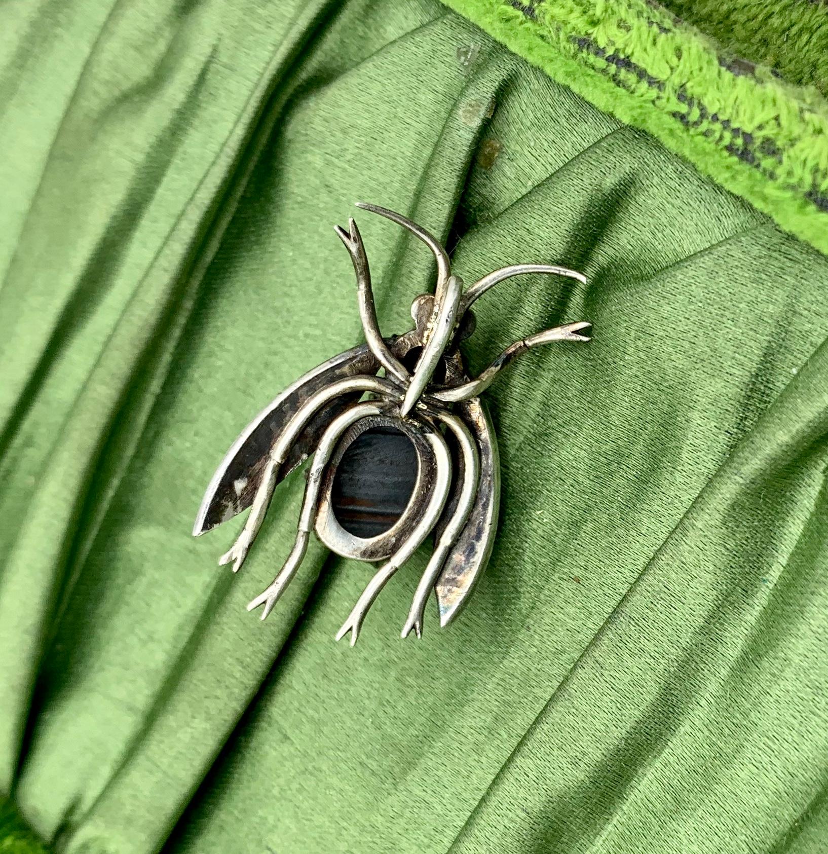 Antique Hematite Ruby Pearl Fly Bug Insect Pendant Victorian Edwardian For Sale 2