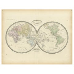 Antique Hemisphere Map of the World by Levasseur, 1875