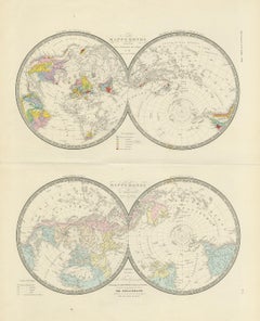 Antique Hemisphere Map of the World 'Two on One Sheet' by Levasseur, '1875'