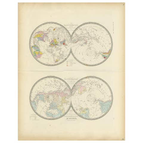 Antique Hemisphere Map of the World 'Two on One Sheet' by Levasseur, '1875'