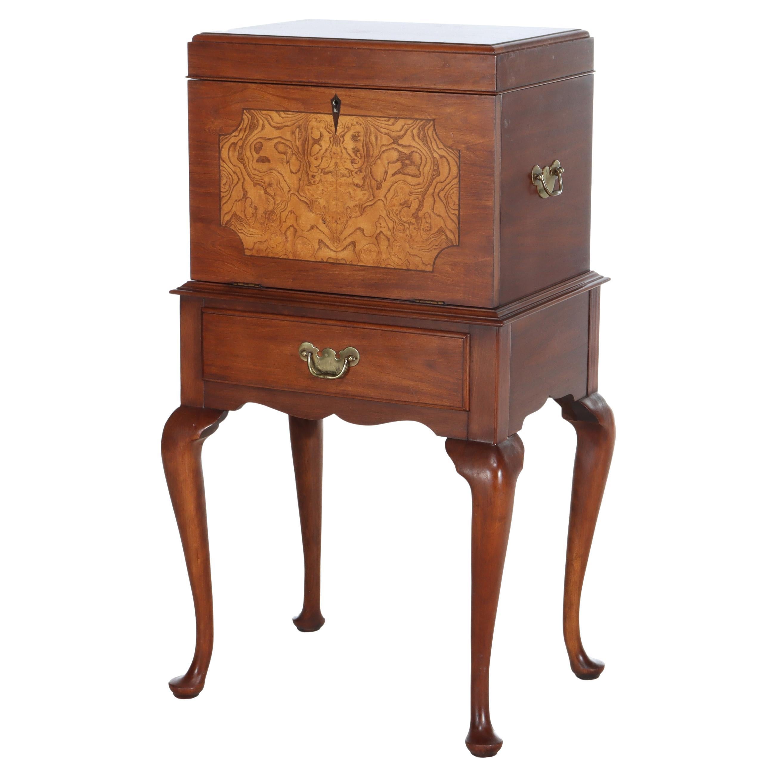 Antique Henkel Harris Mahogany 
Burl Inlaid Silver Chest Signed C1930 in vendita