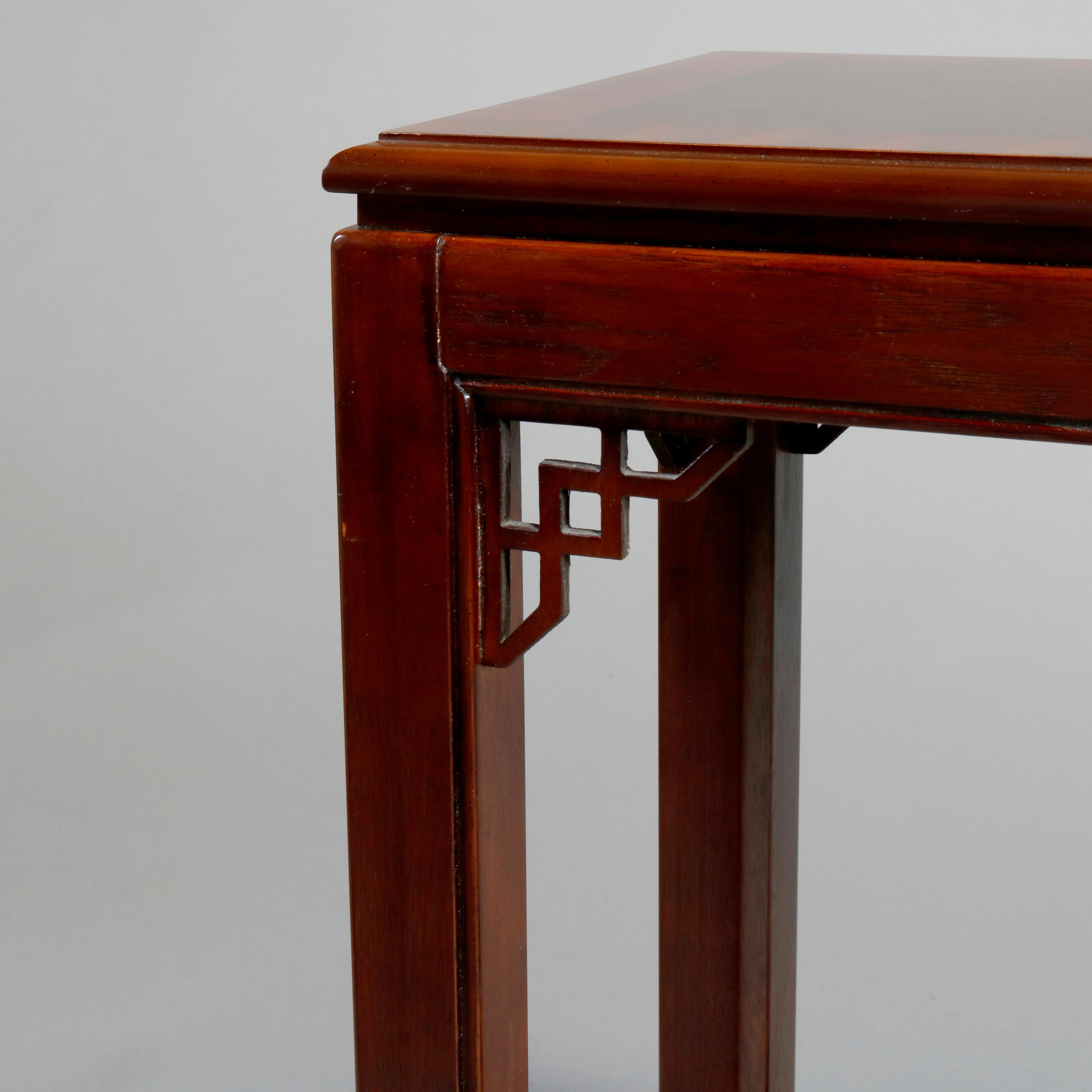Antique Chinese Chippendale Mahogany Crossbanded Console Table by Drexel, 20th C In Good Condition In Big Flats, NY