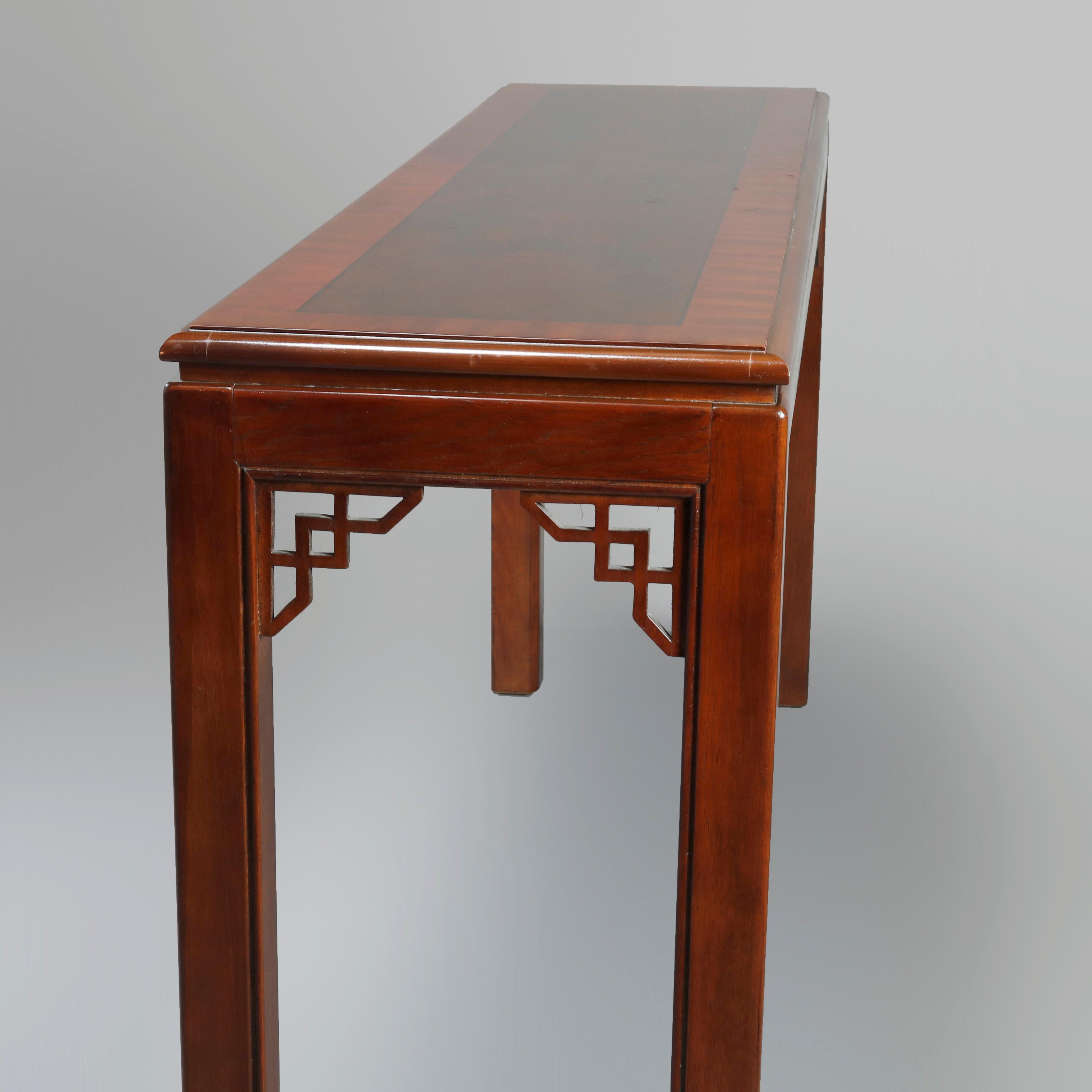 Antique Chinese Chippendale Mahogany Crossbanded Console Table by Drexel, 20th C 1