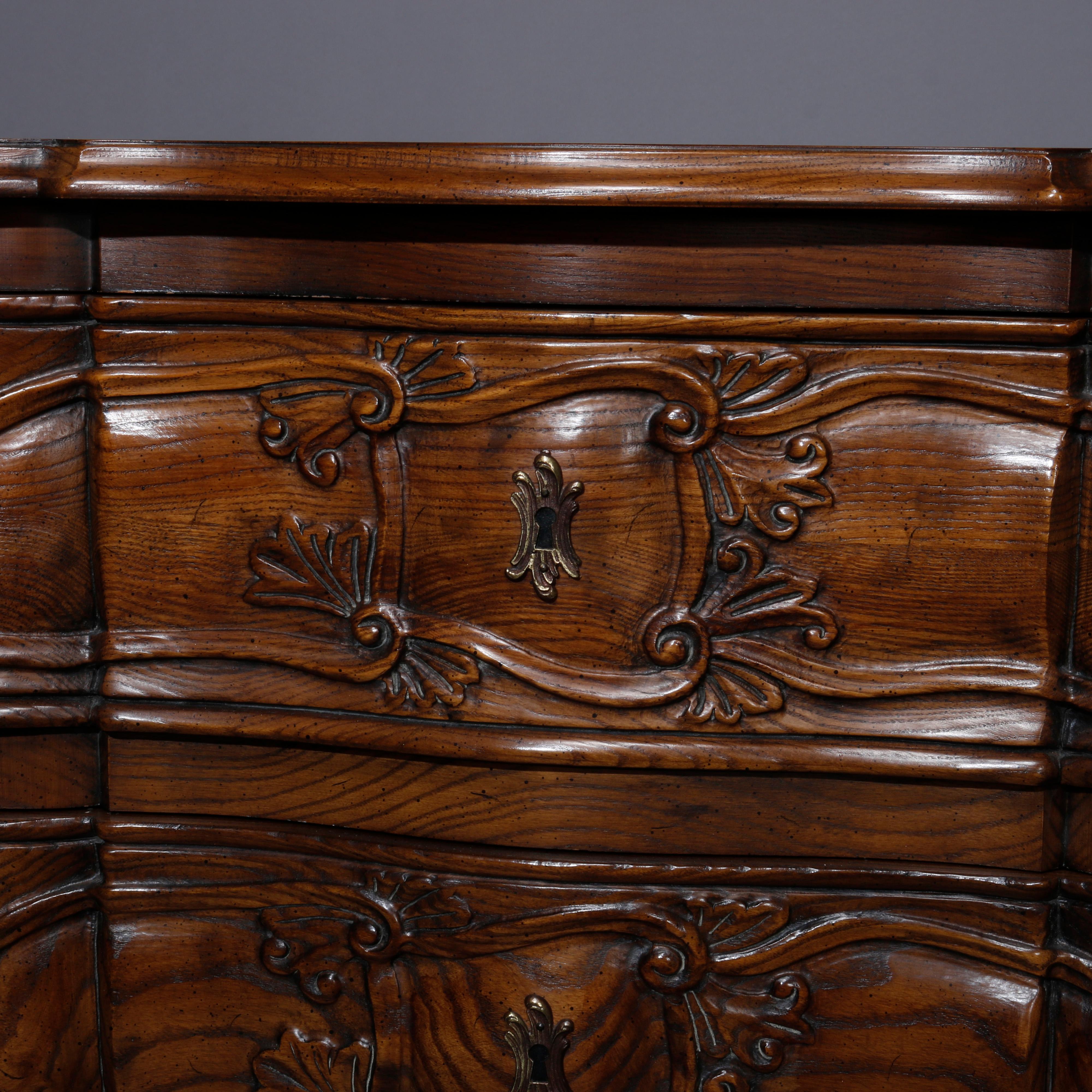 Henredon Oak French Louis XIV Style Carved Swell Front Commode, 20th Century 4