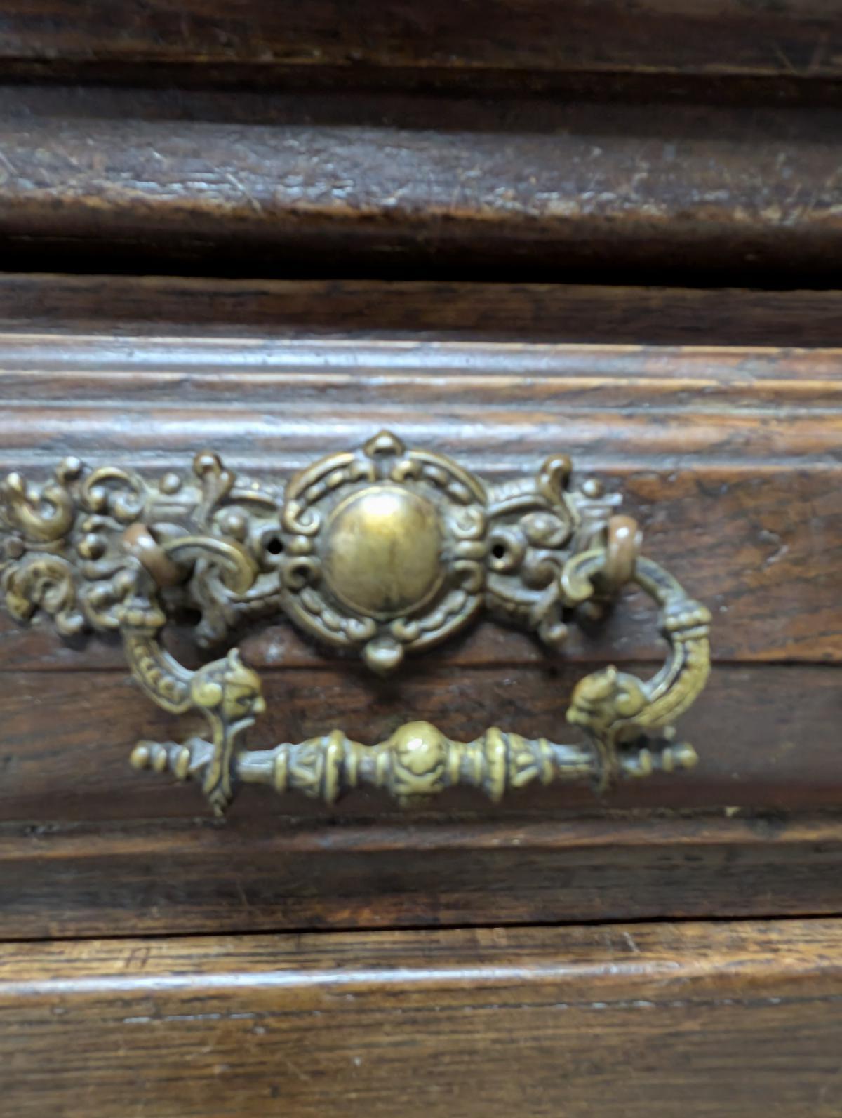 Antico buffet in Oak HENRY II intagliato, credenza, Stained Glass in vendita 5