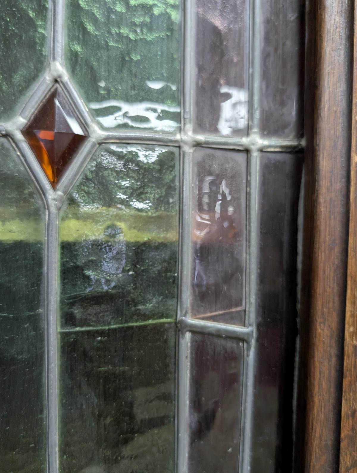 Antico buffet in Oak HENRY II intagliato, credenza, Stained Glass in vendita 9