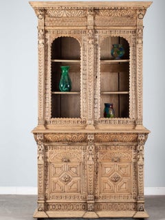 Antique Henri II Style French Oak Bookcase Display Cabinet Bibliothèque, 1880