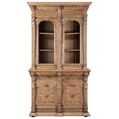 Antique Henri II Style French Oak Bookcase Display Cabinet Bibliothèque, 1880