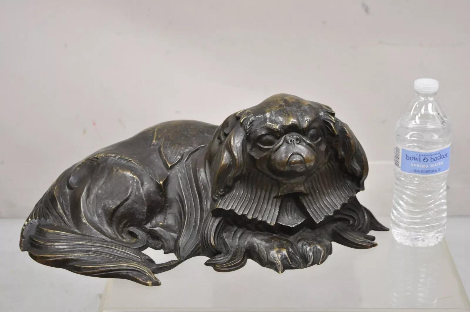 Ancienne sculpture figurative de chien d'exposition pékinois en bronze d'Henri Prozinski en vente 3