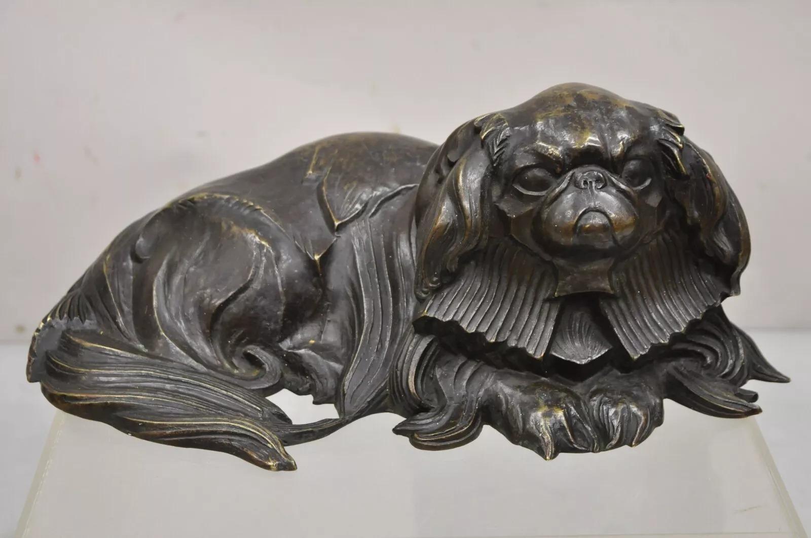Ancienne sculpture figurative de chien d'exposition pékinois en bronze d'Henri Prozinski en vente 9