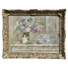 Antique Henry Dezire French Impressionist Oil Painting Still Life Vase of Flower