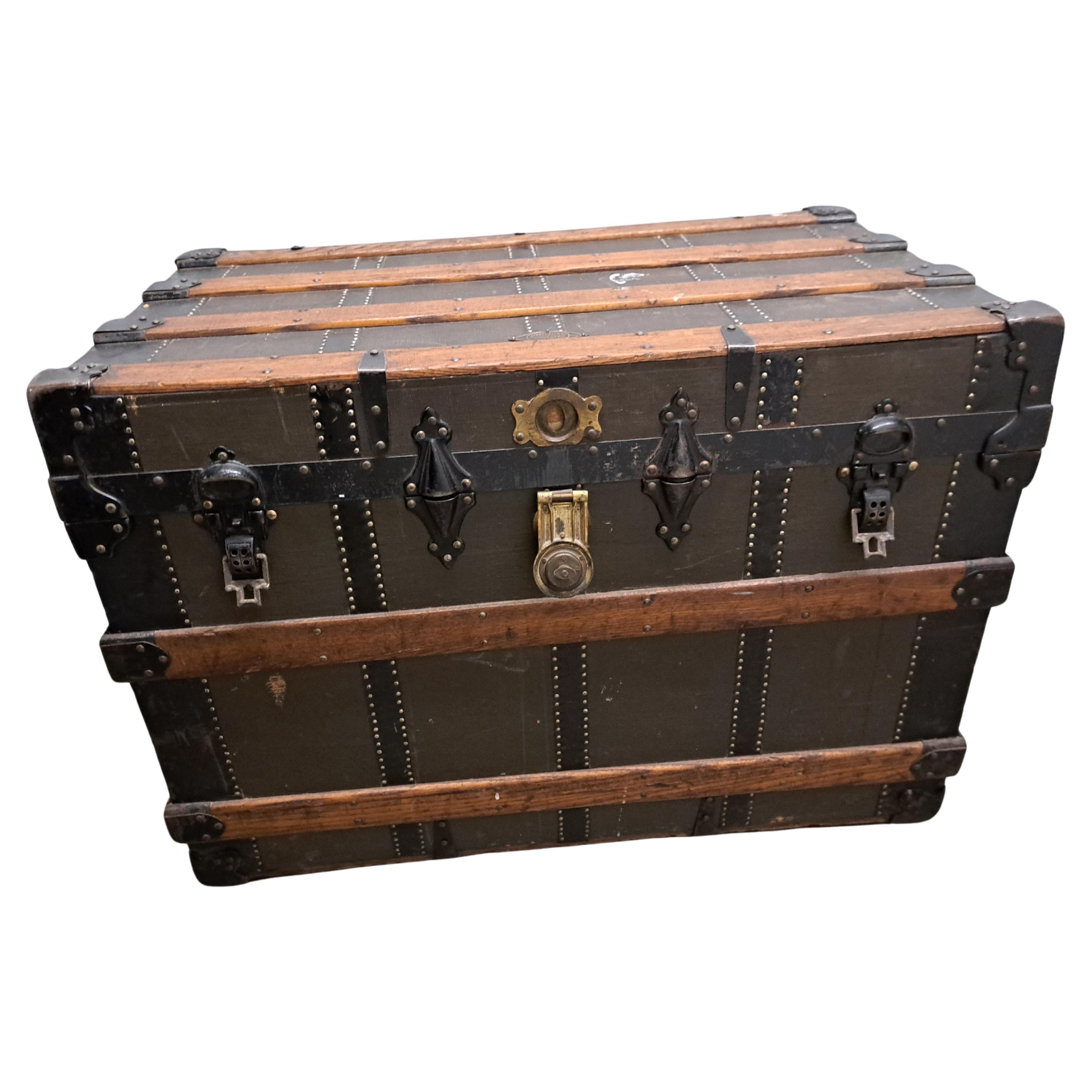 Antique Henry Likly and Co. Steamer Trunk with Two Insert Trays For Sale
