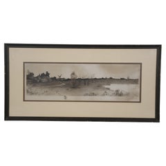 Incisione d'epoca di Henry Mortikar Rosenberg raffigurante un paesaggio con casetta di campagna e fattoria, 29"