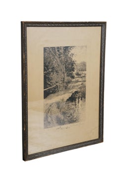 Antique Henry Pruett Share Signed Hay Wagon on a Country Lane Etching 20"