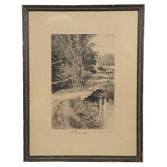 Antique Henry Pruett Share Signed Hay Wagon on a Country Lane Etching 20"