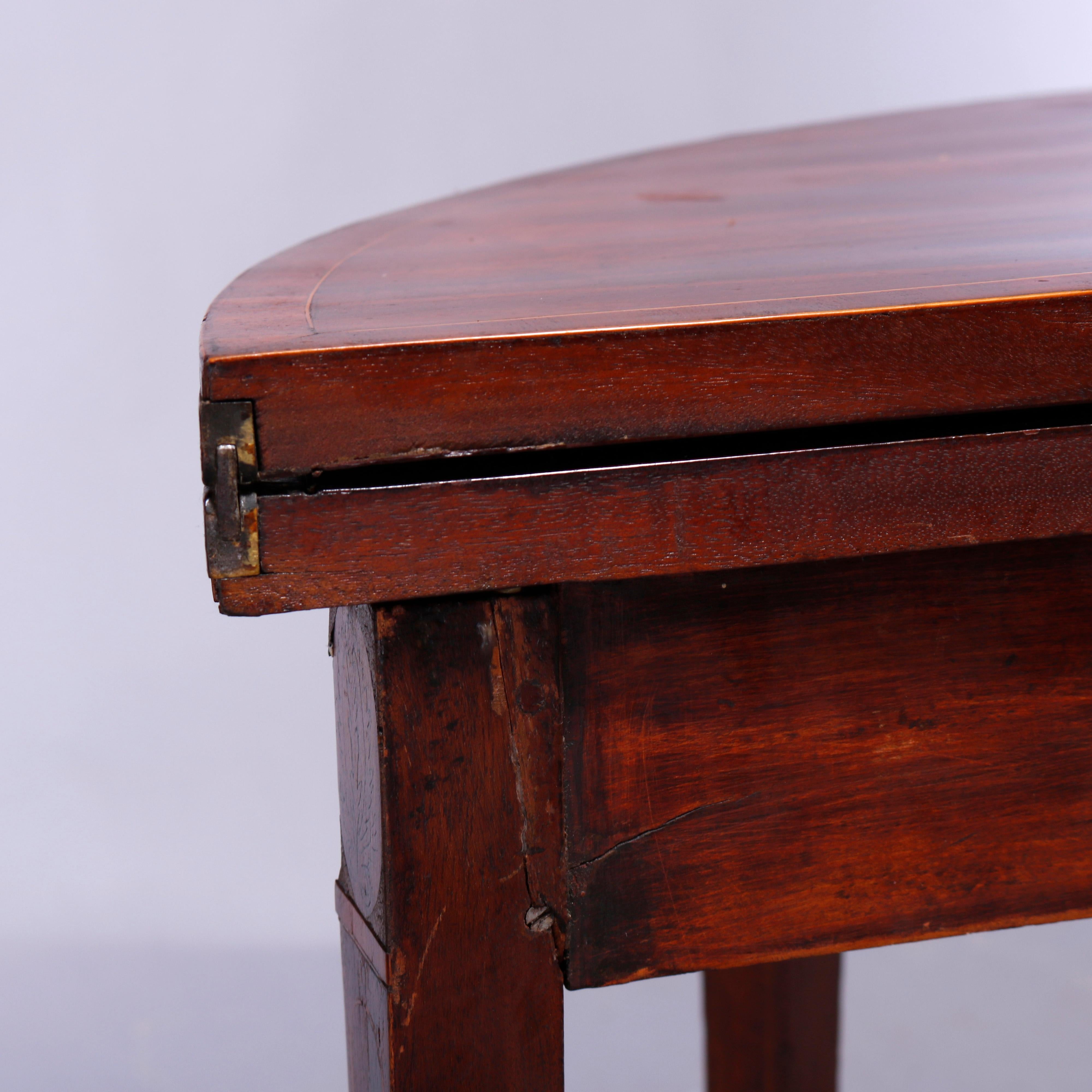 Satinwood Antique Hepplewhite Banded & Inlaid Sunburst Mahogany Game Table, circa 1820