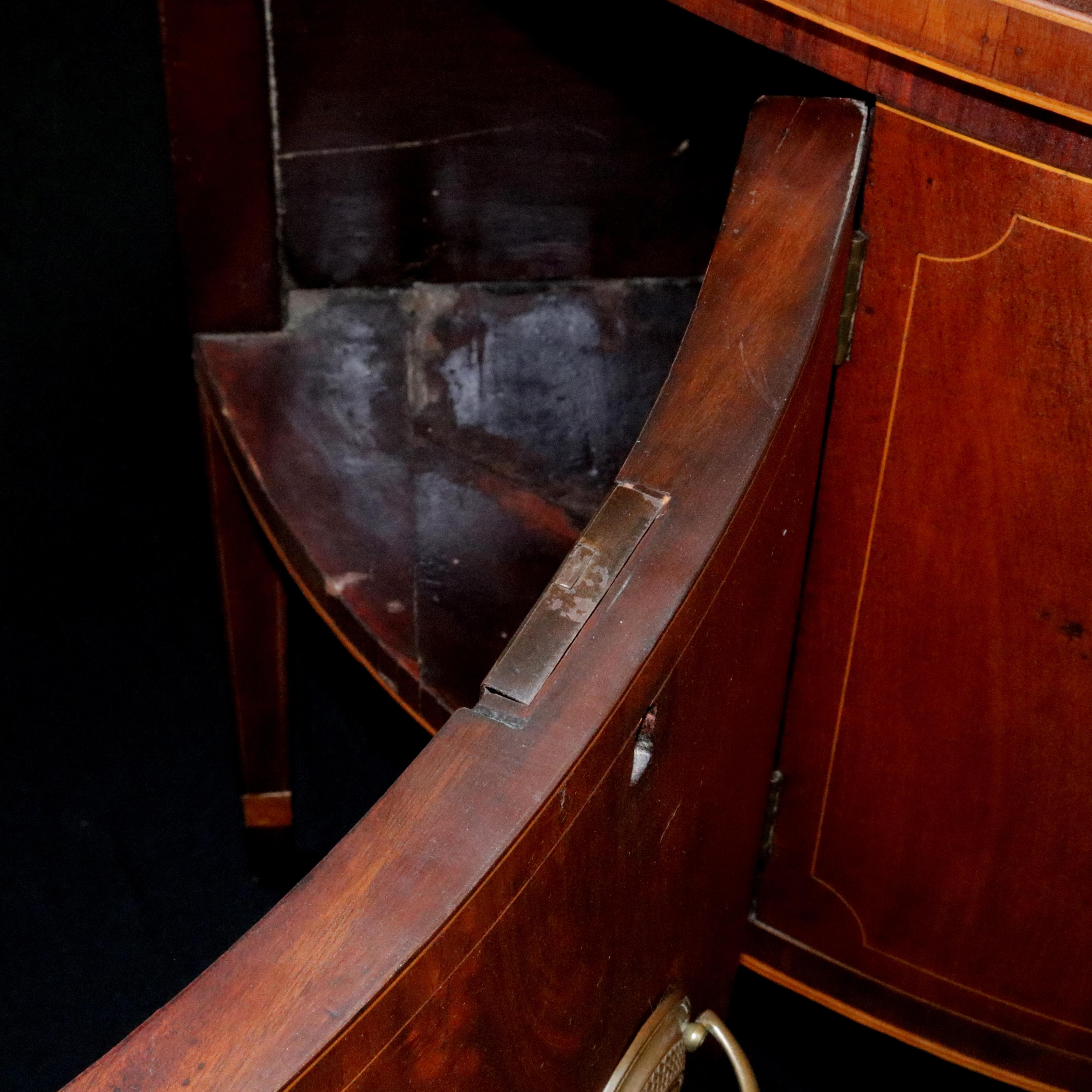 19th Century Antique Hepplewhite Demilune Satinwood Banded Flame Mahogany Sideboard, c1820