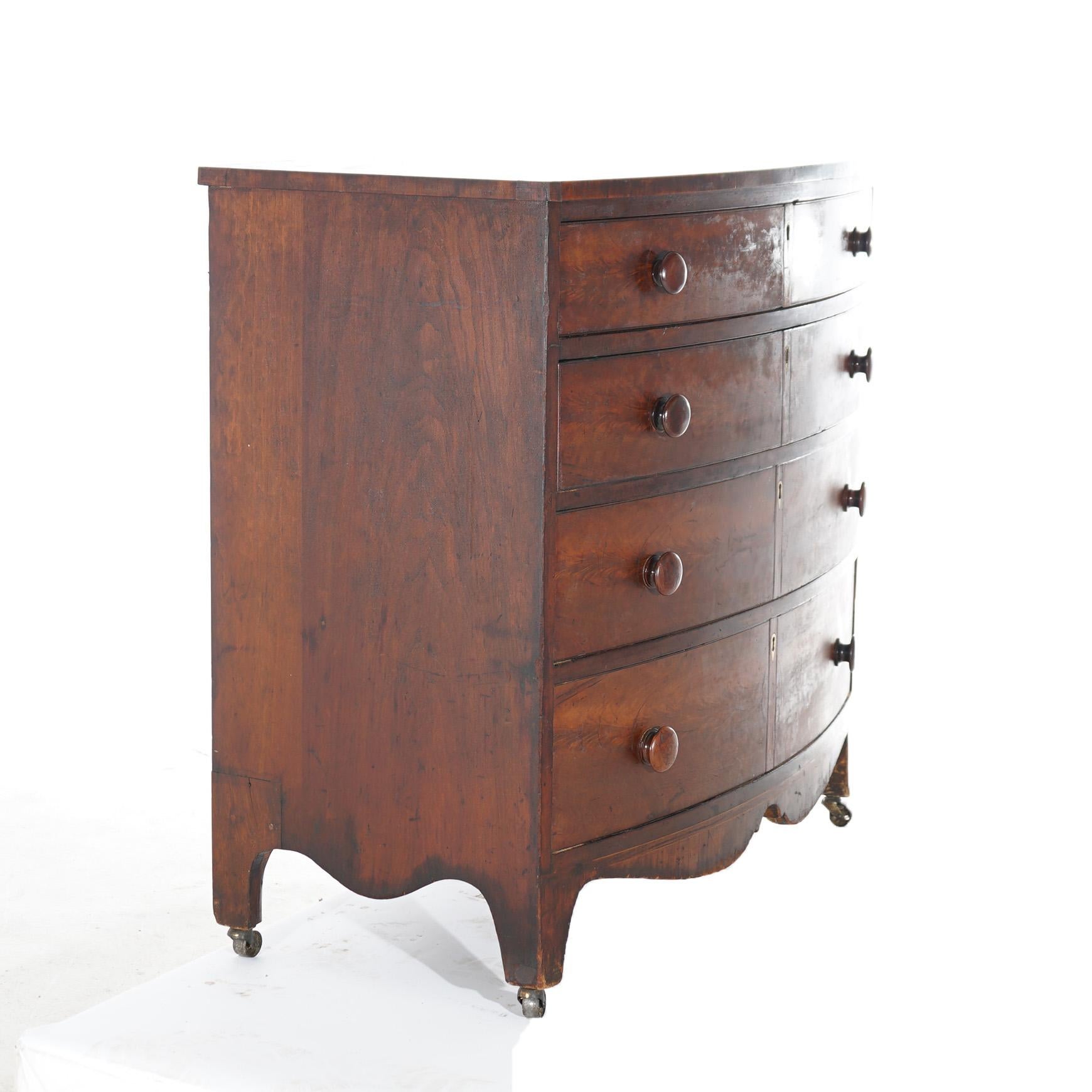Antique Hepplewhite Flame Mahogany Bow Front Chest of Drawers c1830 14