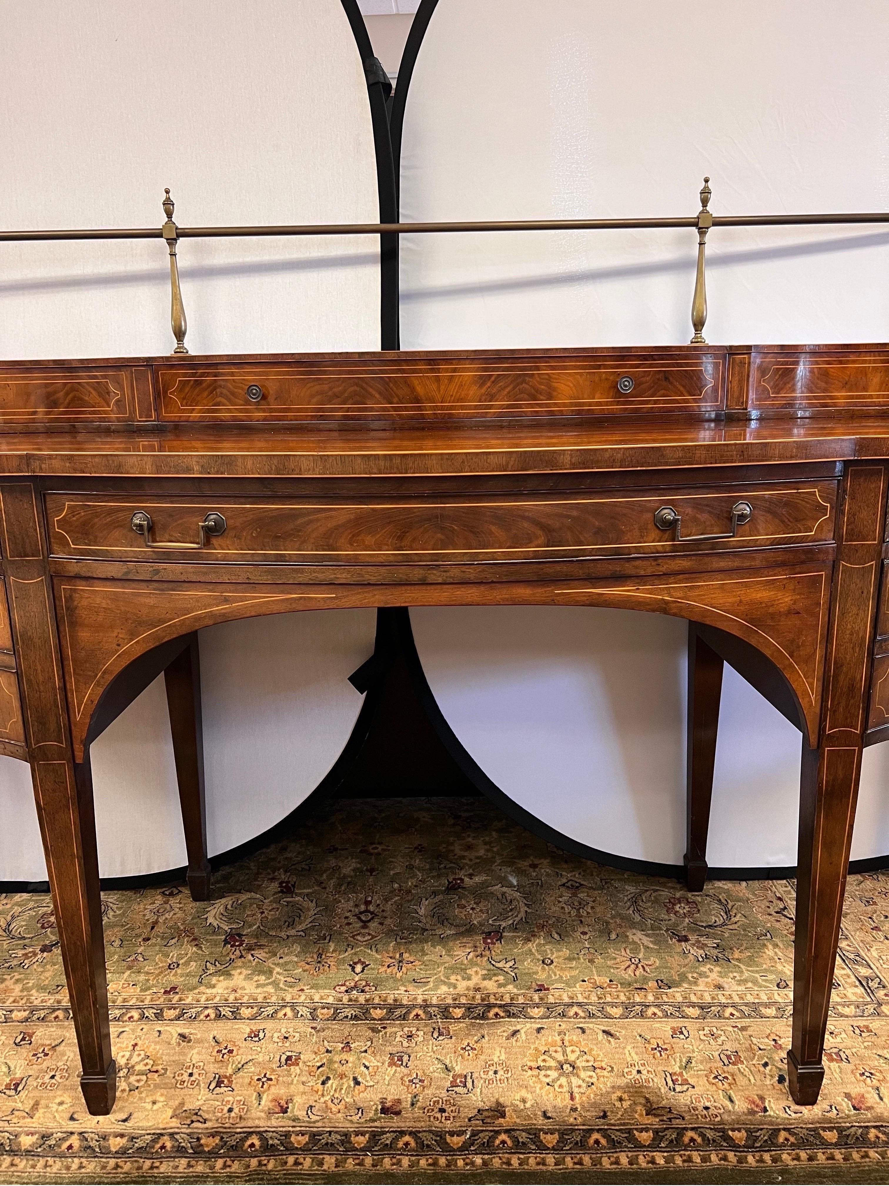 Antique Hepplewhite Flame Mahogany Inlay Sideboard Buffet In Good Condition In West Hartford, CT