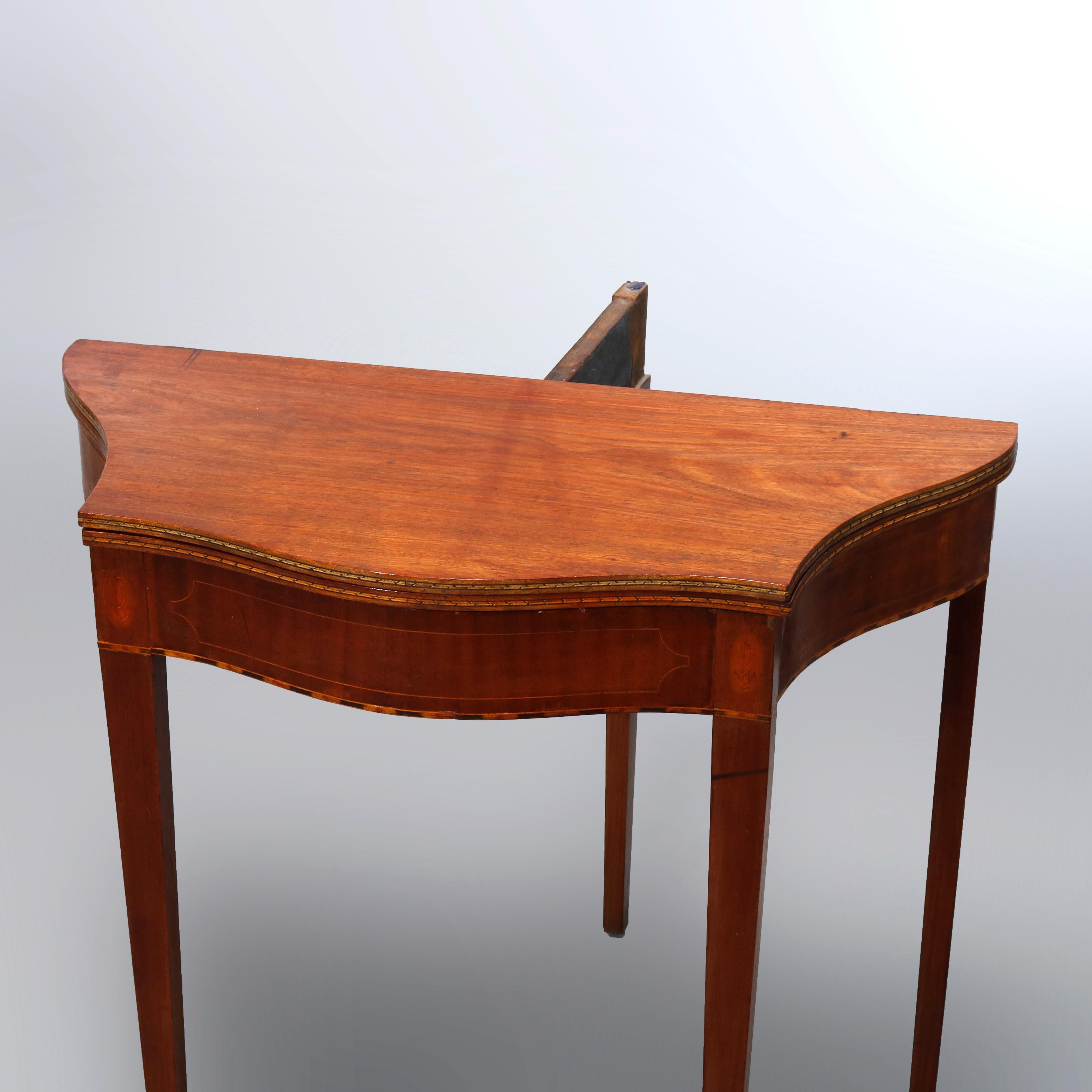 Antique Hepplewhite Inlaid & Banded Mahogany Card Table, Circa 1830 In Good Condition In Big Flats, NY