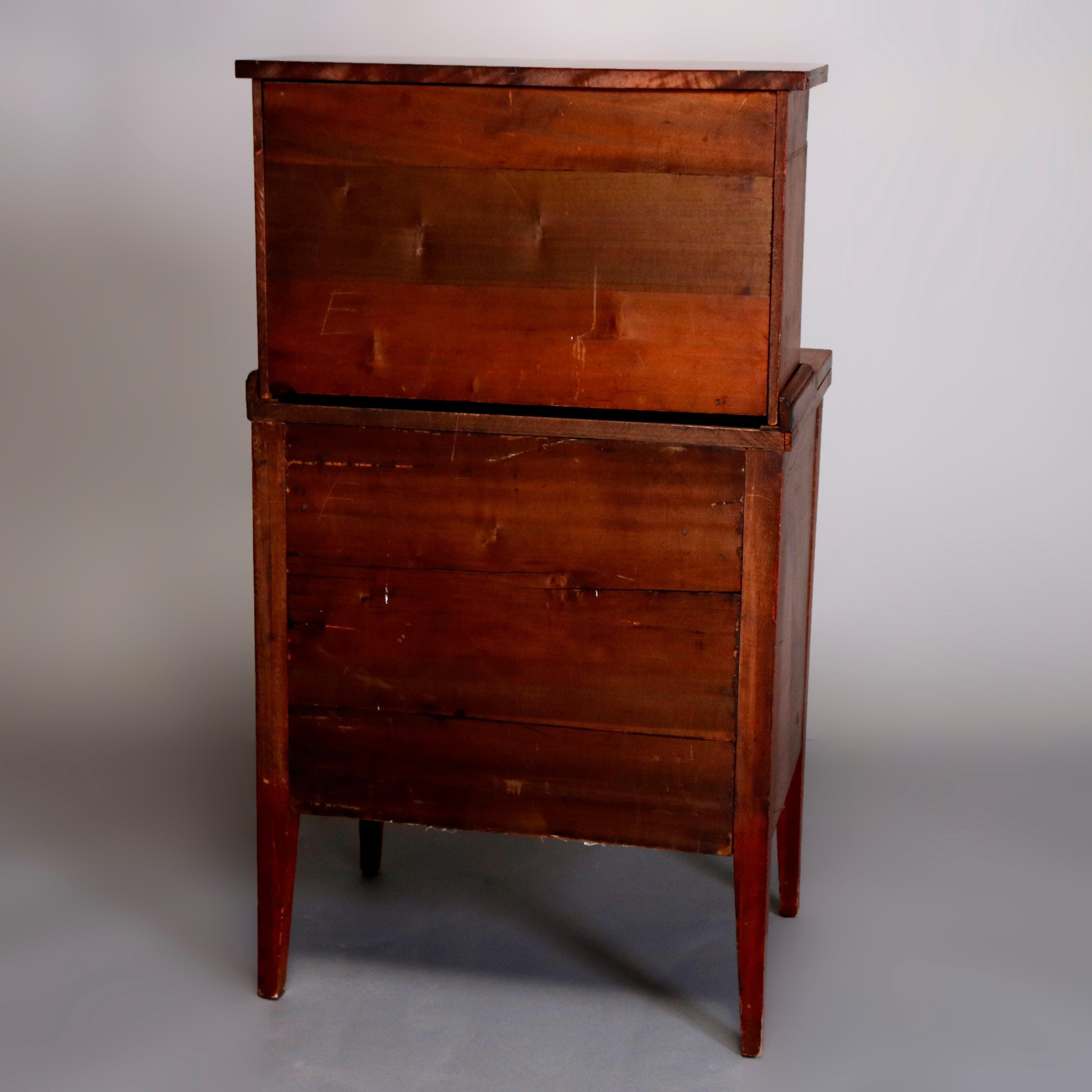 English Hepplewhite Inlaid Flame Mahogany Diminutive Tambour Secretary, circa 1900