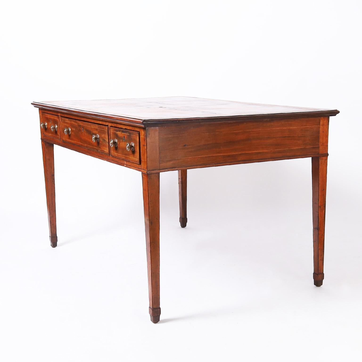 English Antique Hepplewhite Leather Top Partners Desk For Sale