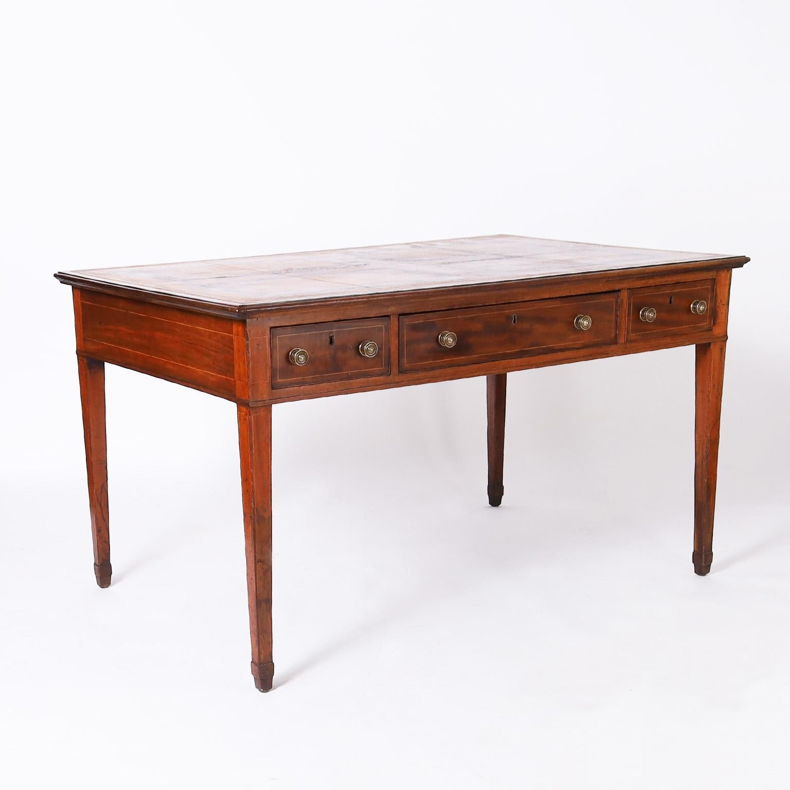 Antique Hepplewhite Leather Top Partners Desk In Good Condition For Sale In Palm Beach, FL