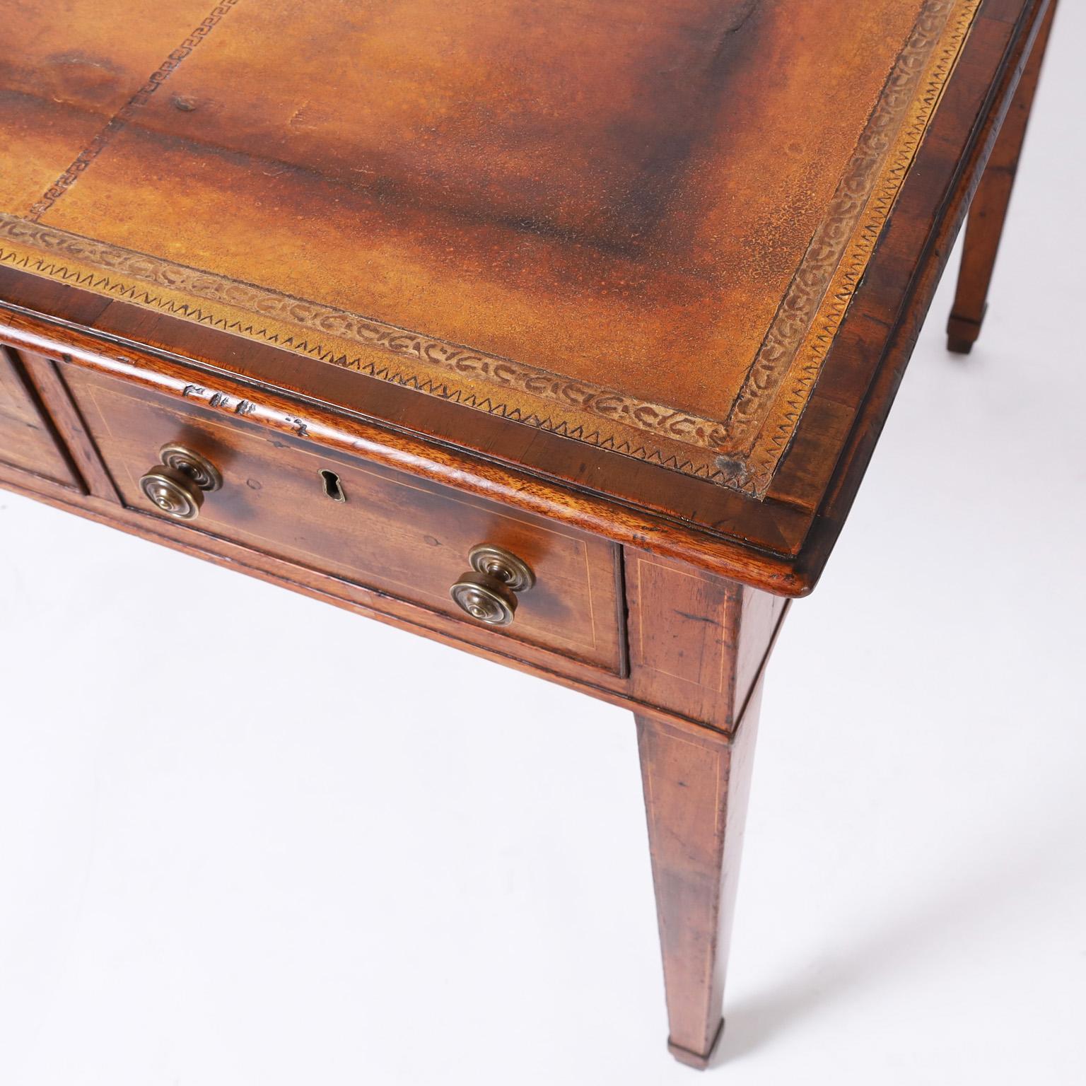 Antique Hepplewhite Leather Top Partners Desk For Sale 1