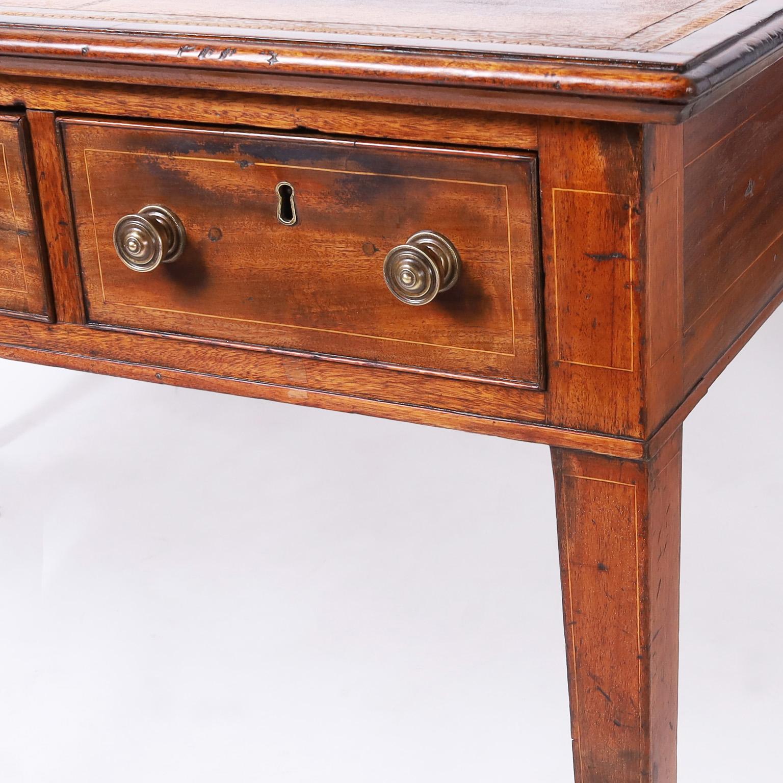 Antique Hepplewhite Leather Top Partners Desk For Sale 2