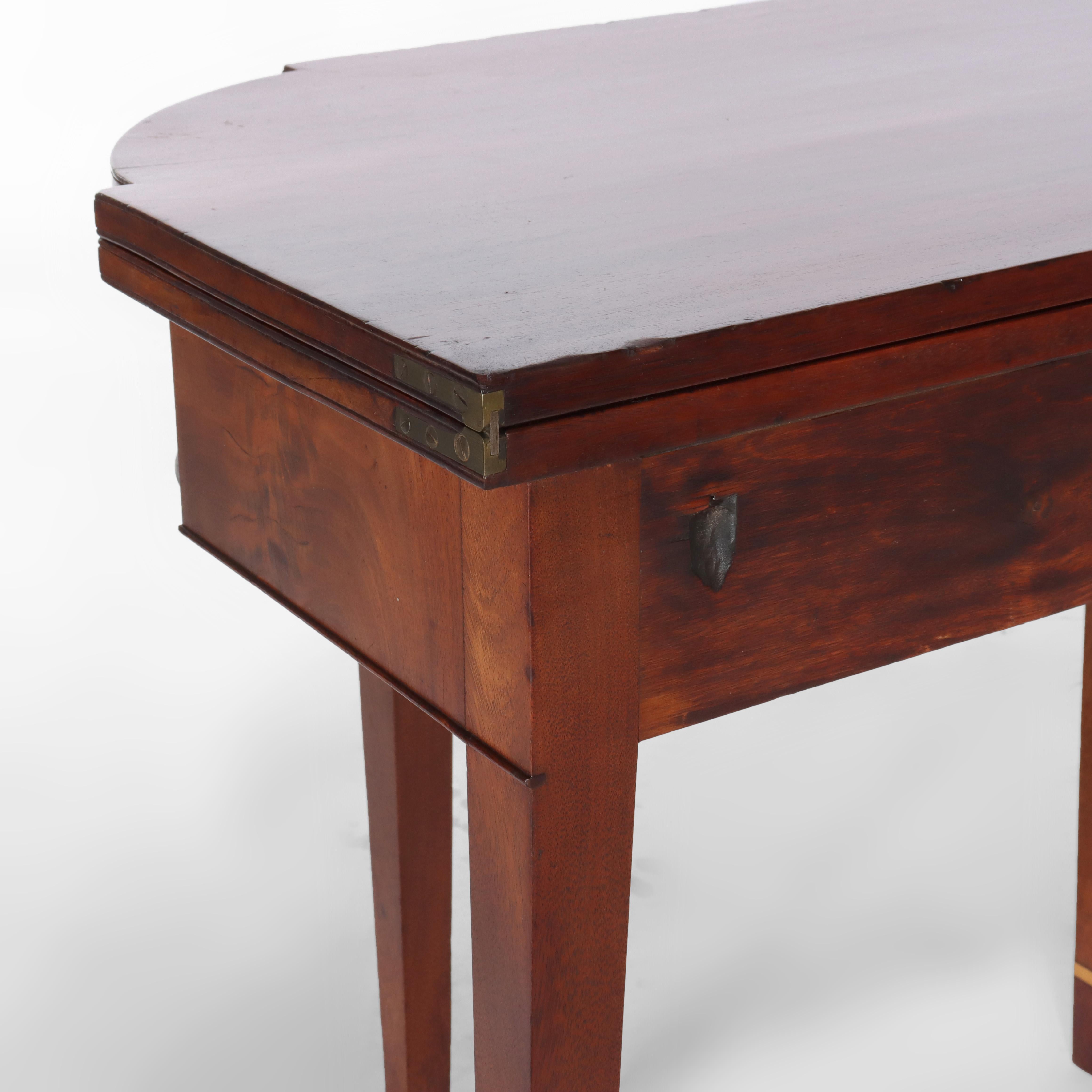 Antico tavolo da gioco in mogano Hepplewhite con intarsi di rondelle in legno di raso del 1820 ca. in vendita 6