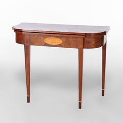Antique Hepplewhite Mahogany Card Table With Inlaid Satinwood Rondelle c1820